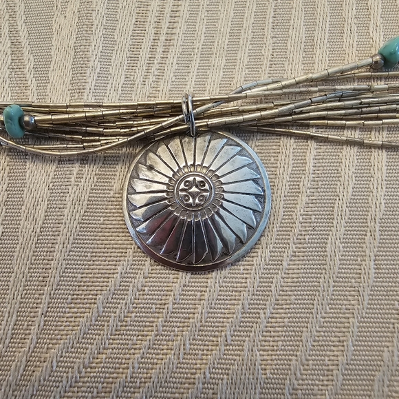 Vintage Carolyn Pollack 18" Liquid Sterling Silver Necklace w/Turquoise Beads - Picture 2 of 3